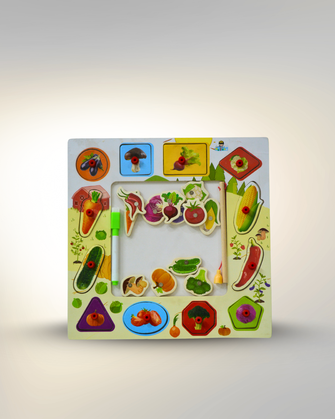 Wooden Vegetable Puzzle Board with Knobs